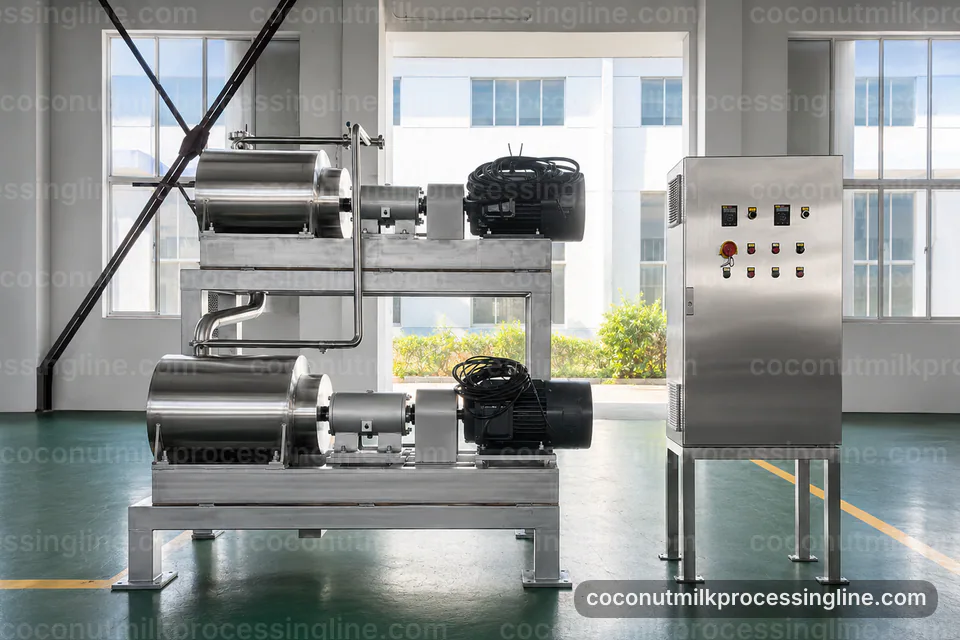 Industrial Coconut Milk Processing Line: Process Scope And Configuration Operating Stage industrial coconut milk processing line, process scope and configuration: coconut meat press operating stage